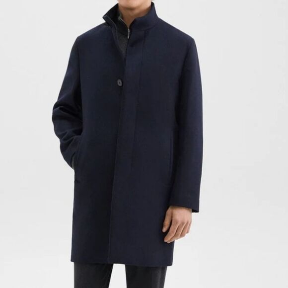 Theory Belvin Voedar Coat Wool Cashmere Jacket Button Placket Navy Blue Medium - Picture 1 of 16